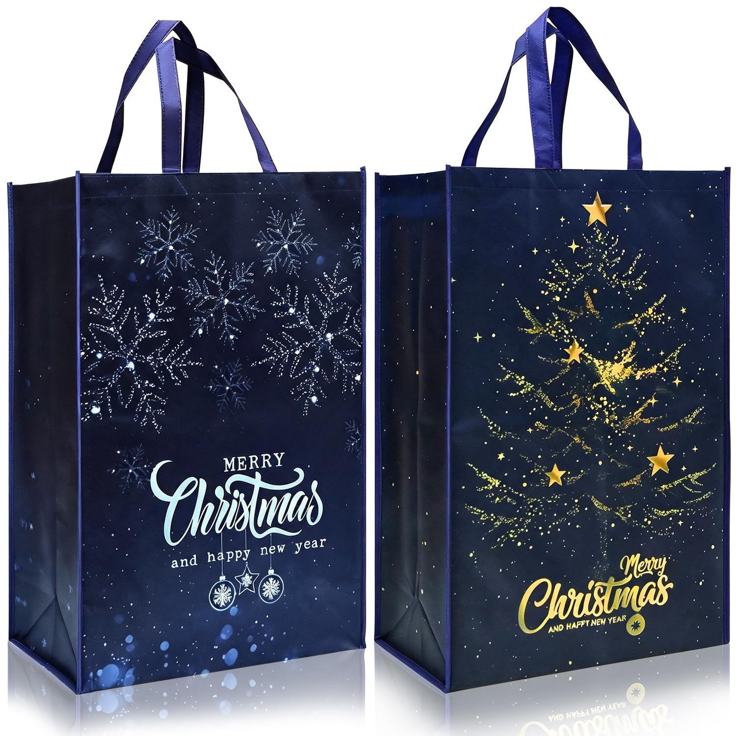 2pcs Extra-large Xmas Gift Bag,60×40×18cm Snowflake Tree Christmas Tote Bag
