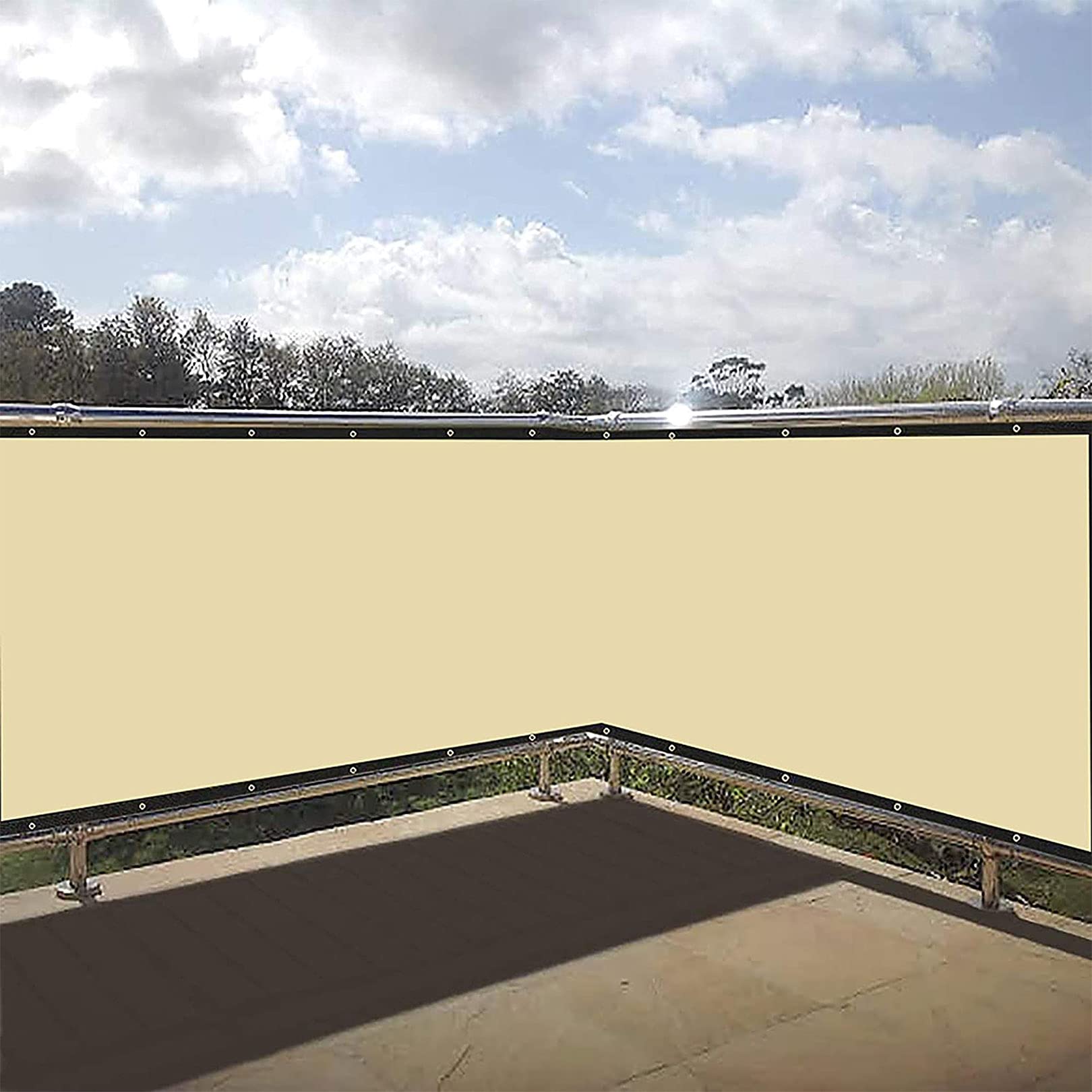 Markiza boczna na balkon, 1,1 x 7 m, nieprzejrzysta, łatwa w pielęgnacji, wiatroszczelna, z nylonowymi opaskami kablowymi i sznurkiem, beżowa