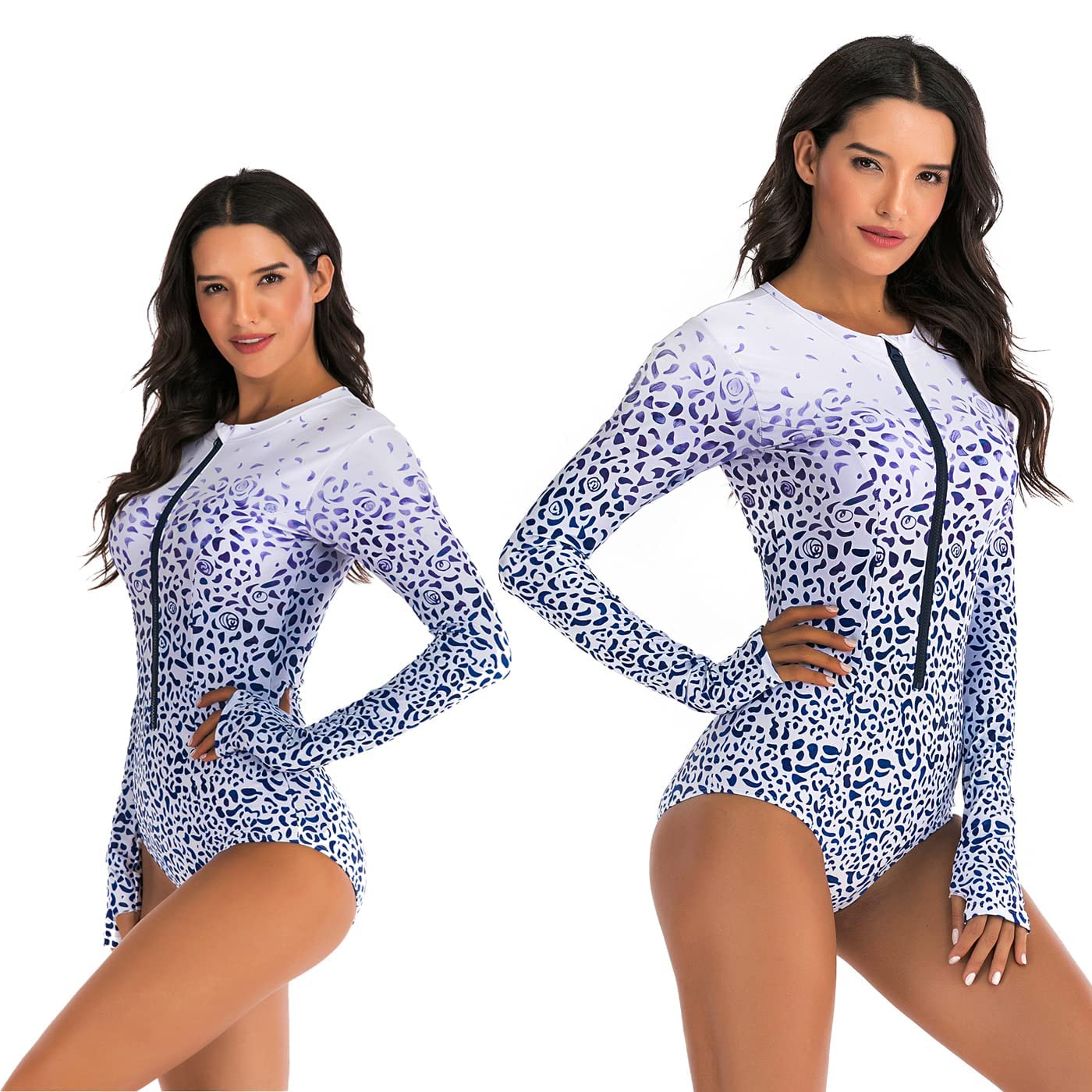 Ropa de Surf con Cremallera para Mujer Traje de Baño de Manga Larga Protectores contra Erupciones Recreativas de Una Pieza Traje de Baño — view 2
