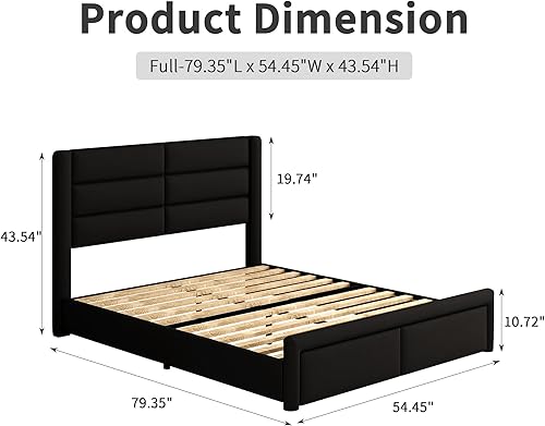 Miniatura 2 de Base de cama de tamaño matrimonial con cabecero tapizado y luces LED, moderno marco de cama de piel sintética con soporte de listones de madera y