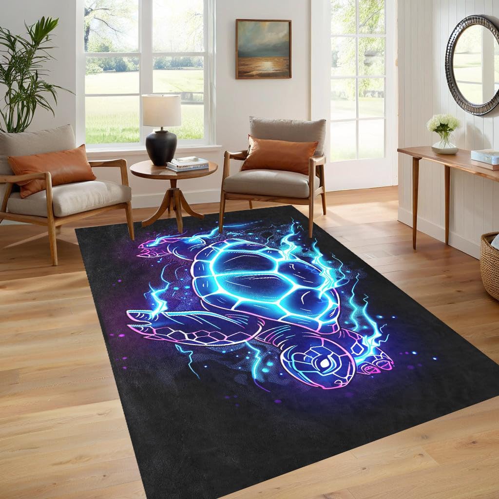 Blue Sea Turtle Rug - Ocean Theme Turtle Carpet for Bedroom, Tropical Coastal Animal Theme Beach Rugs for Bedroom Living Room Indoor Outdoor Children Play Room Carpet 2.5x4 Feet