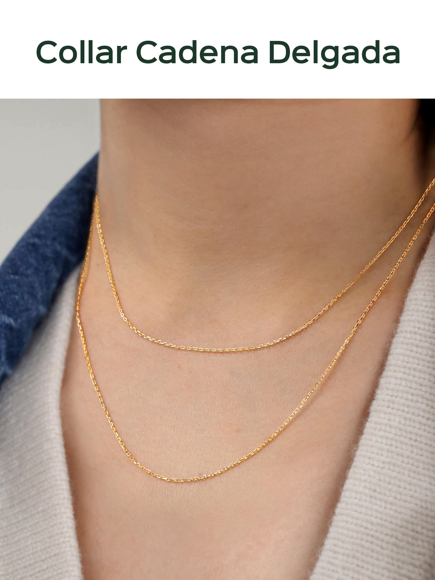 ChicSilver 2PC Cadenas Finas Mujer Plata de Ley 925 1.1mm 45cm Collar Minimalista