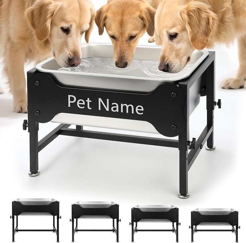 Comedouro Elevado para Cães Grandes BWOGUE com Tigela de Aço Inoxidável e Altura Ajustável de 4 Níveis – 15,7 x 11,8 x 38,1 cm