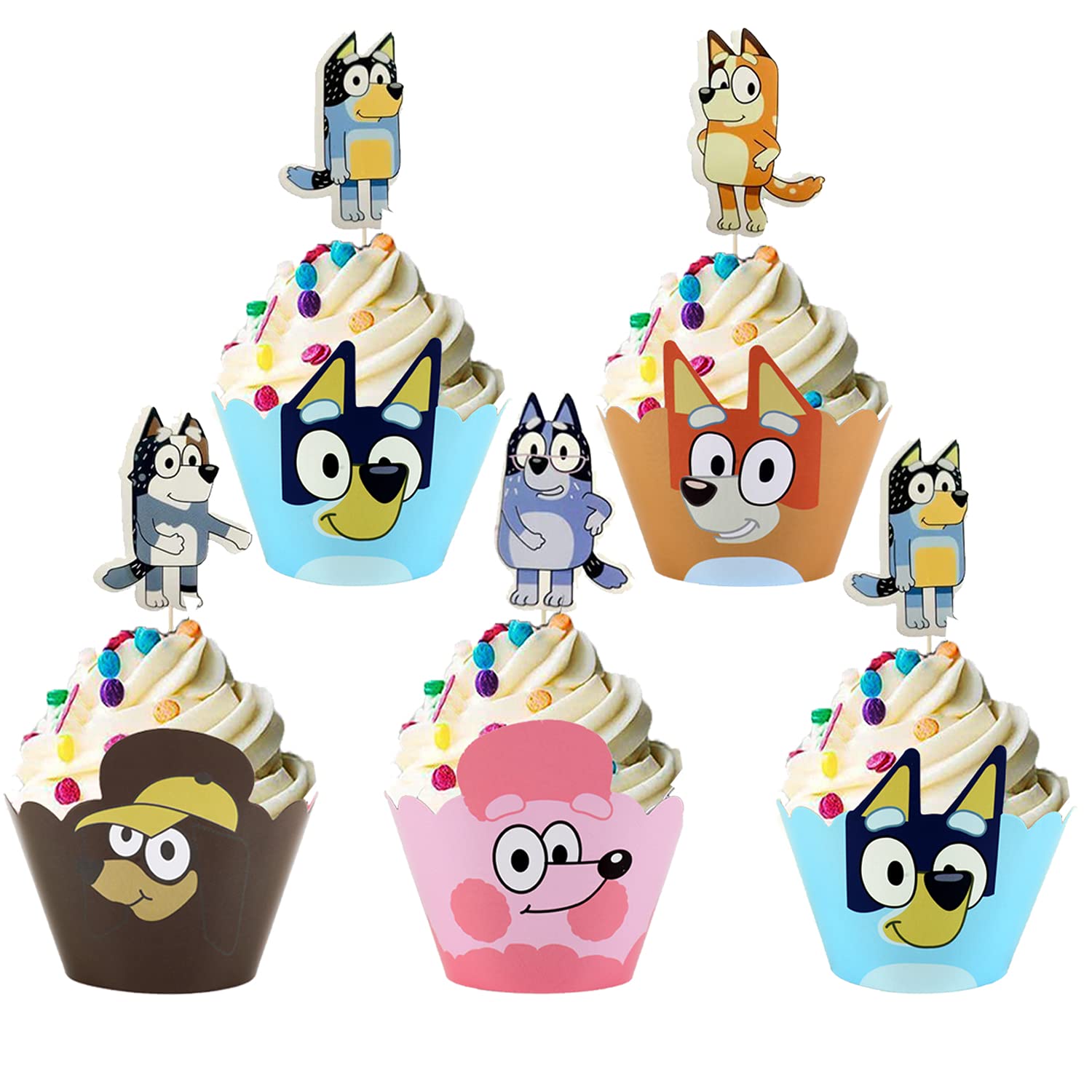 48 Pcs Puppy Party Cupcake Toppers and Wrappers, Puppy themed Birthday Party Supplies Favors Cake Decorations for Kids