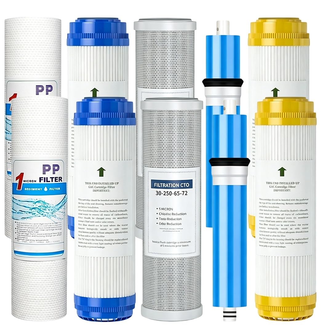 2 Zestawy,uniwersalne 10" Zestawy Wymienne Filtrów Odwróconej Osmozy RO,5-stopniowa Filtracja, Idealne Systemów Wody Pitnej Pod Zlewem,cały Dom I Zastosowań Komercyjnych(100G)