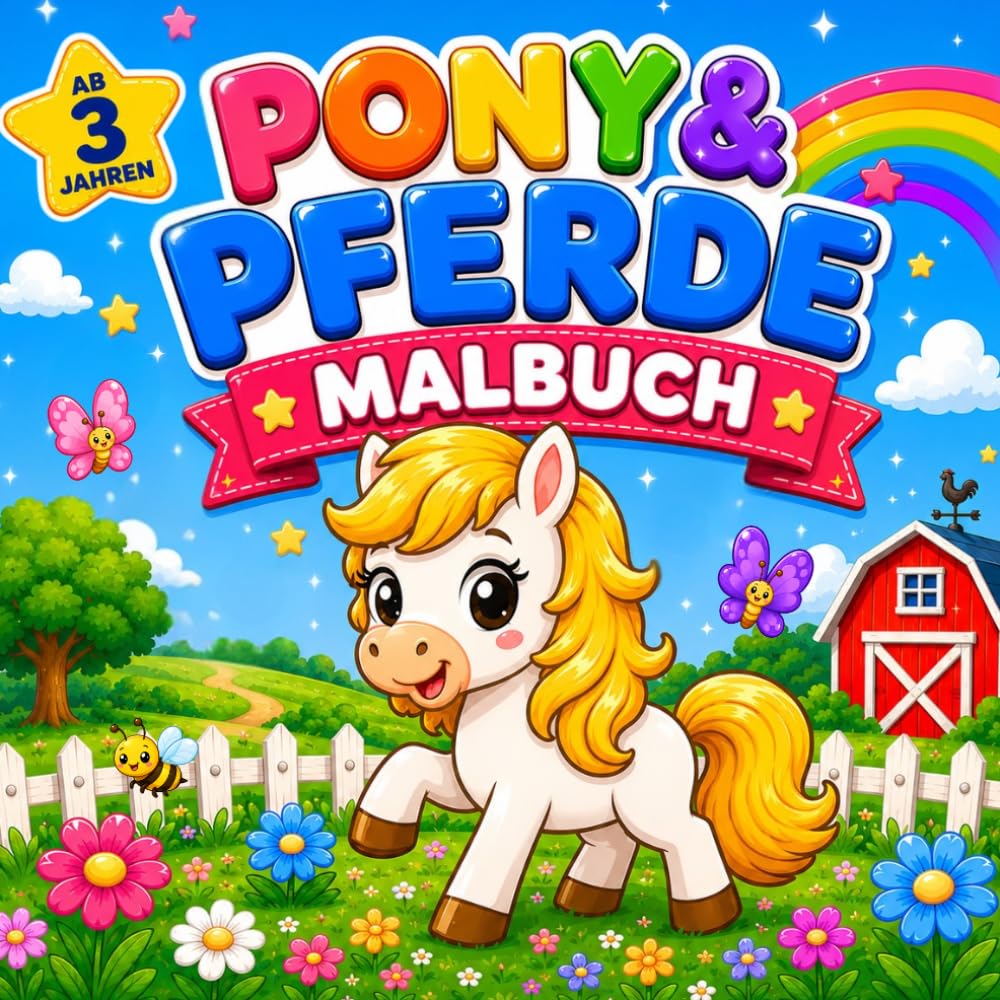 Pony & Pferde Malbuch: 45 niedliche Ausmalbilder für Kinder ab 3 Jahren