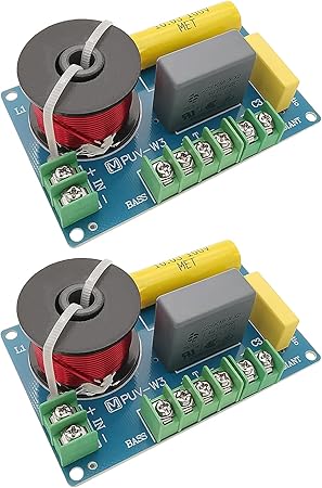 3 Way Speaker Crossover, PUV-W3 200W Passive Crossover for HiFi Home Audio 4 to 8 Ohm Bass Mediant Tweeter Bookshelf Speakers - 2Pack