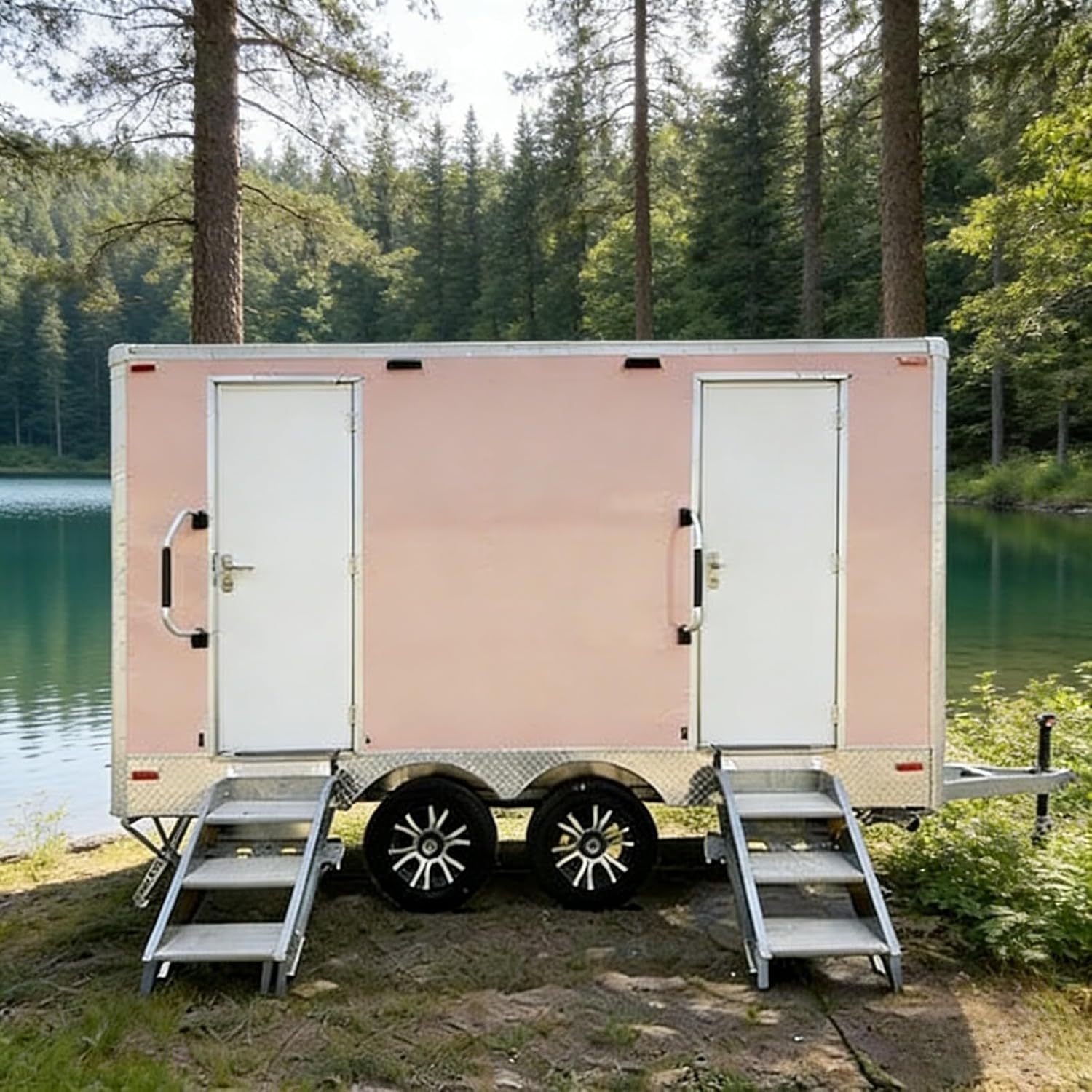 Mobile Restroom Trailer Portable Toilet Luxury Shower Climate Control Customizable Construction Sites Weddings Corporate Events Premium VIP Restroom