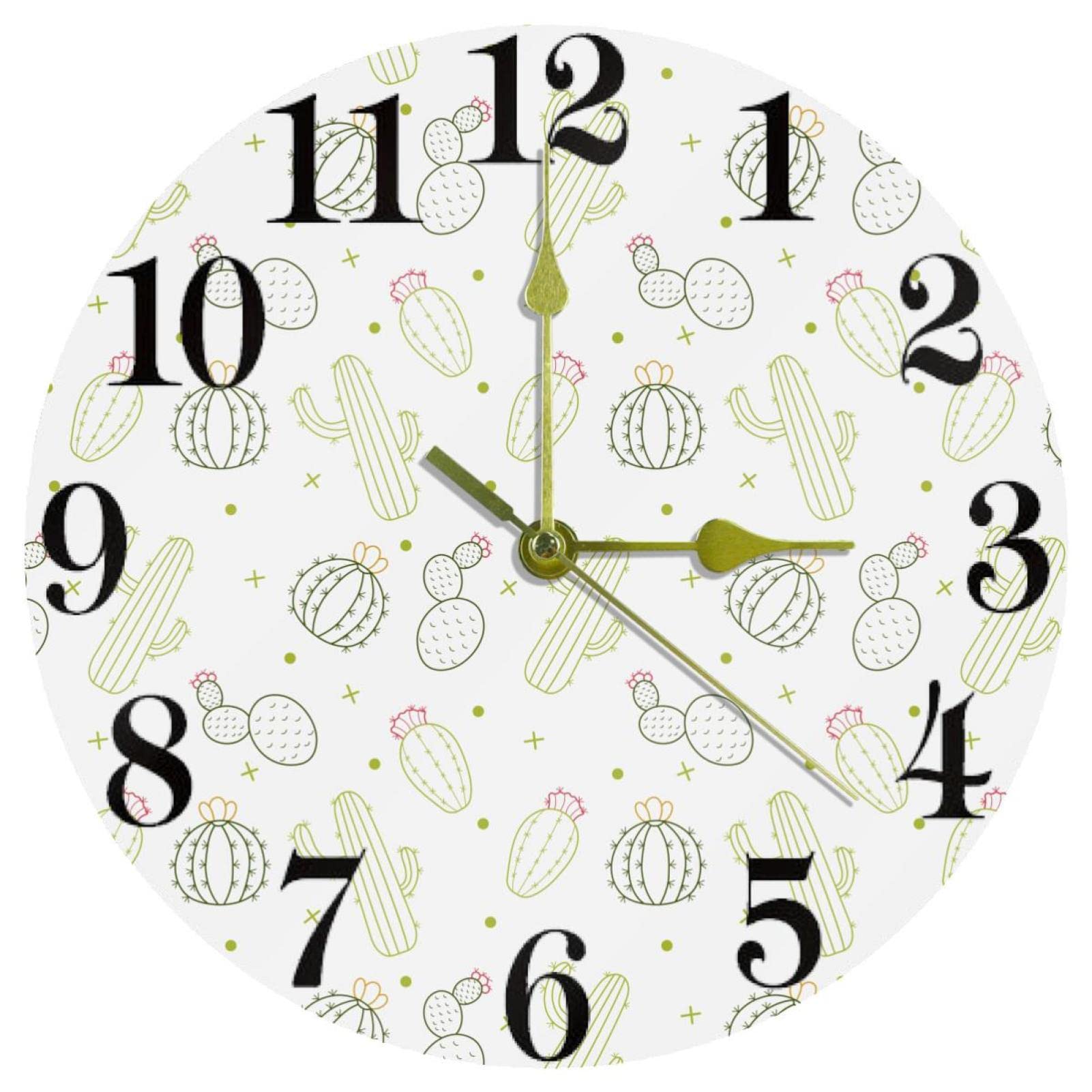 Horloge murale ronde cactus fonctionne à piles 25 cm sans tic-tac