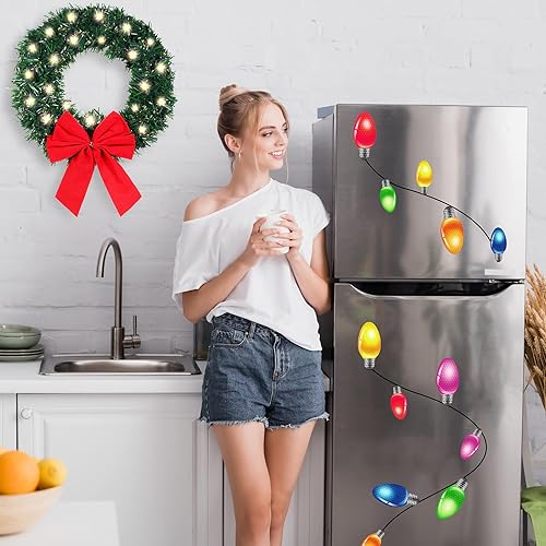 Vista 4 de Cunno Paquete de 3 cuernos de reno de Navidad para automóvil con luces LED, decoración de automóvil de Navidad, corona de Navidad, imanes