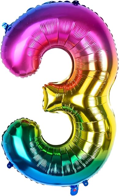 Dbmoon 40'' Giant Rainbow Helium Foil Number Balloons Self Inflating 0-9, Large Number 3 Balloon Gradient for Girls Boys Birthday Party Decorations/Anniversary Supplies -- Number 3