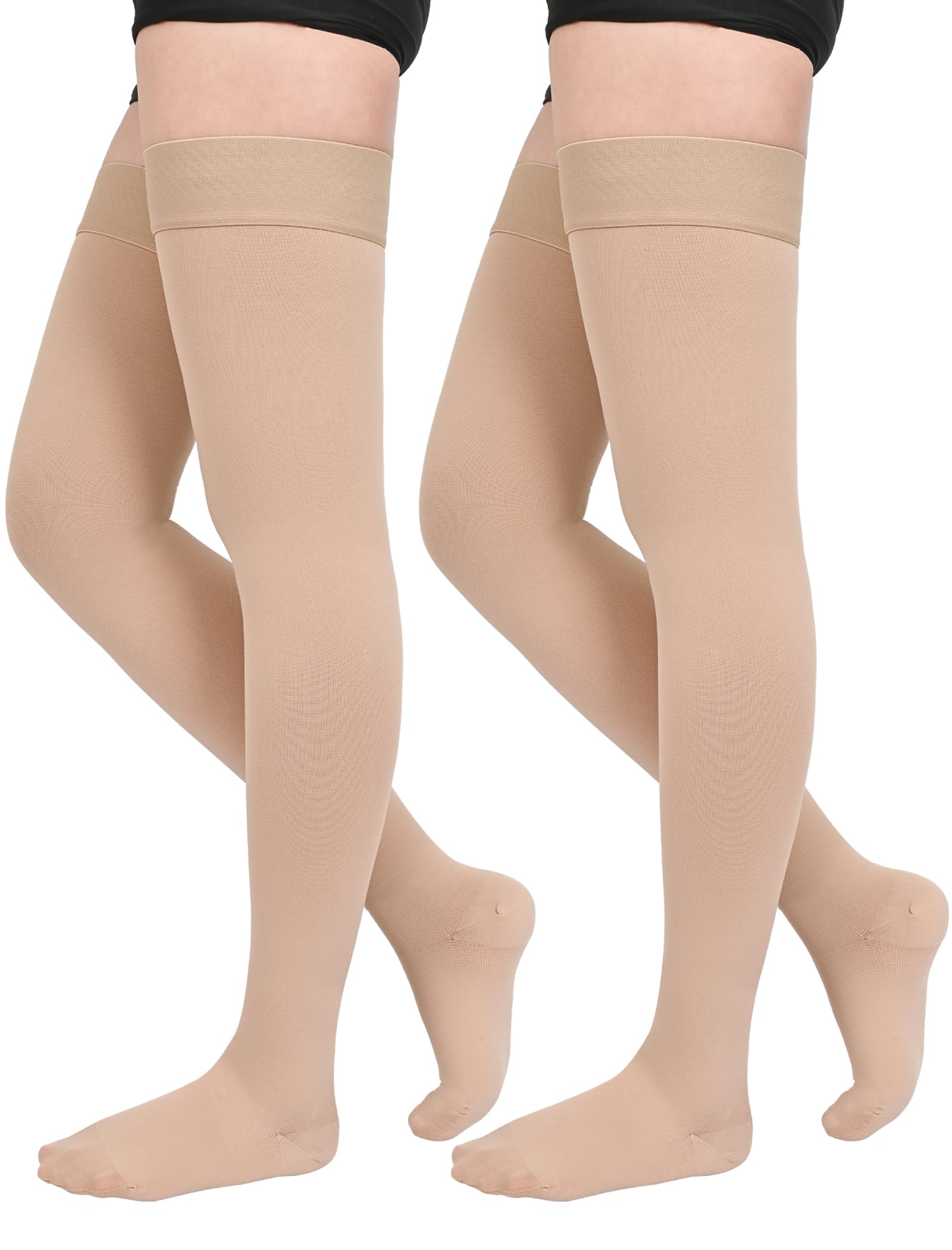 20-30 mmHg Bas de compression médicale pour homme et femme Classe 2 Bas de contention longs à la cuisse Bout fermé Chaussettes de compression avec bande en silicone pour varices, œdèmes, vol
