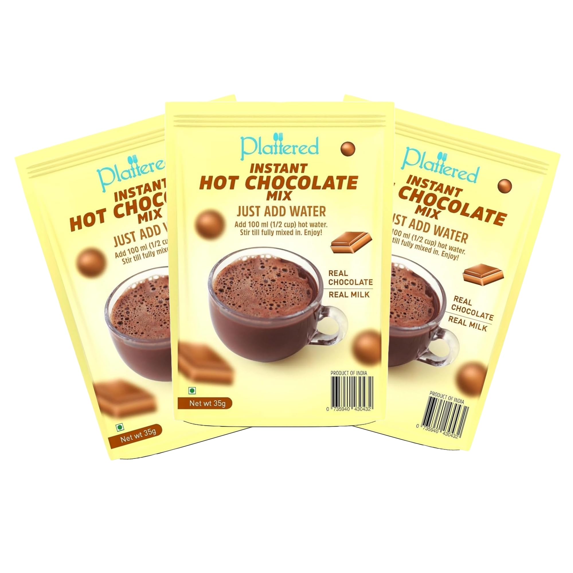 Plattered - Instant Hot Chocolate Mix 35 Gm - Just add Hot Water - Easy to Make - Drinking Chocolate - Pack of 3 (B0D5BLBZLB) Amazon Price History, Amazon Price Tracker