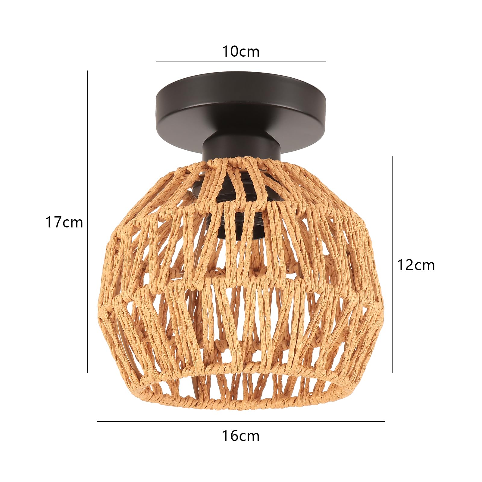 LIGKIN 2 Pieces Vintage Ceiling Light E27 Industrial Ceiling Light Metal Cage and Paper Rope Retro Ceiling Lamp for Hallway Living Room Kitchen Living Room Diameter 16 cm - Image 4