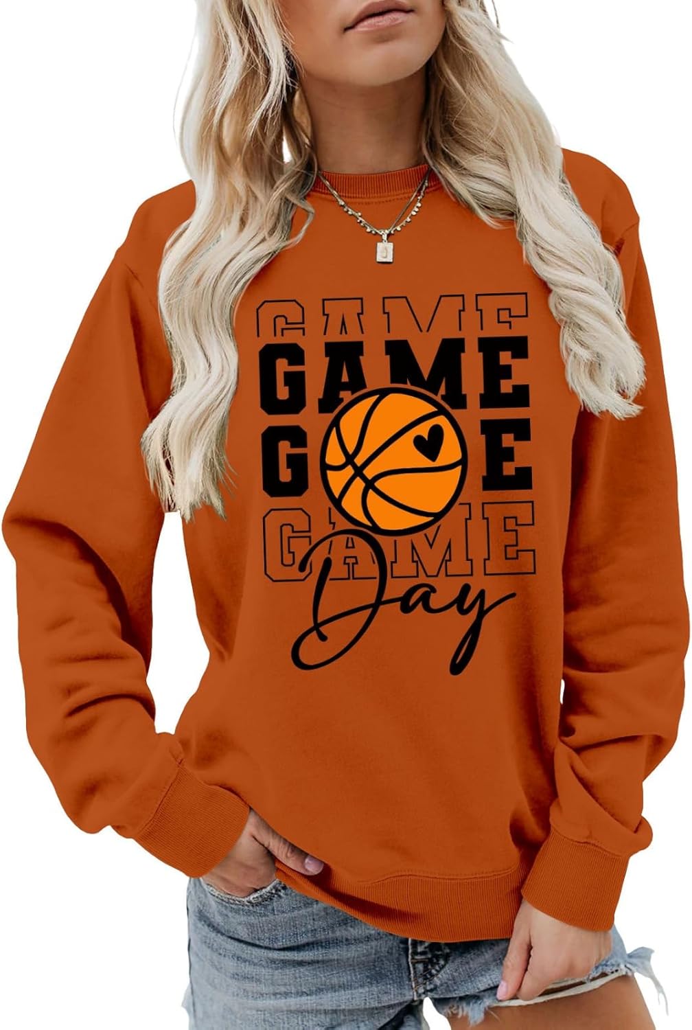 Game Day Basketball Sweatshirt, Basketball Graphic Shirt Women Crewneck Basketball Player Game Day Pullover Tops