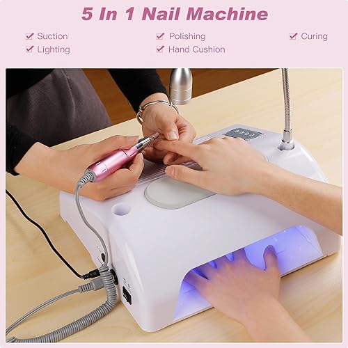 Miniatura 8 de Colector de polvo de uñas, colector de polvo con brocas de uñas, velocidad ajustable, colector profesional de polvo de uñas al vacío para esmalte de