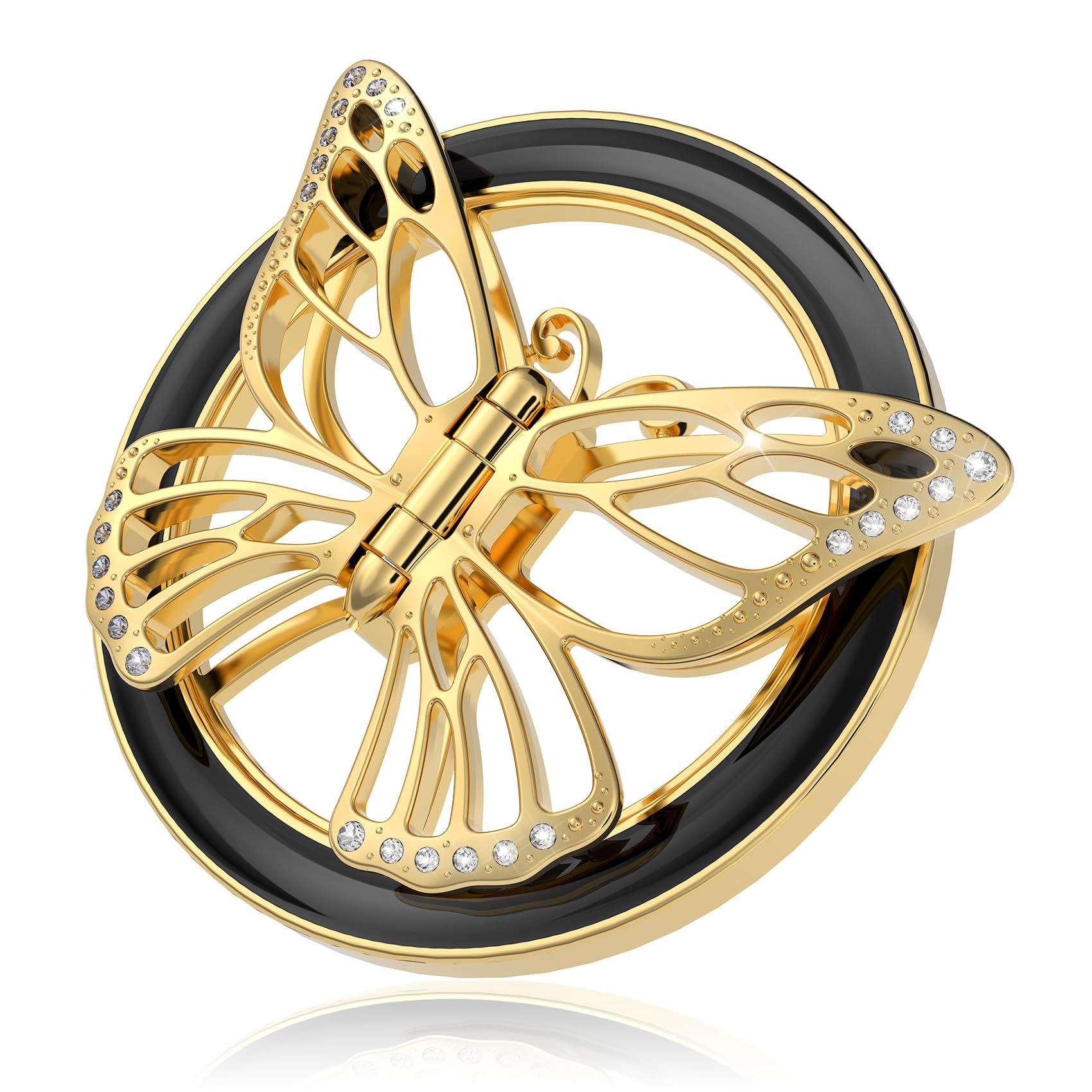 Doflyesky 2025 Upgrade Magnetic Phone Grip for MagSafe, Butterfly Phone Grip Holder Finger Kickstand, Adapter Ring for MagSafe Included (Gold Black)