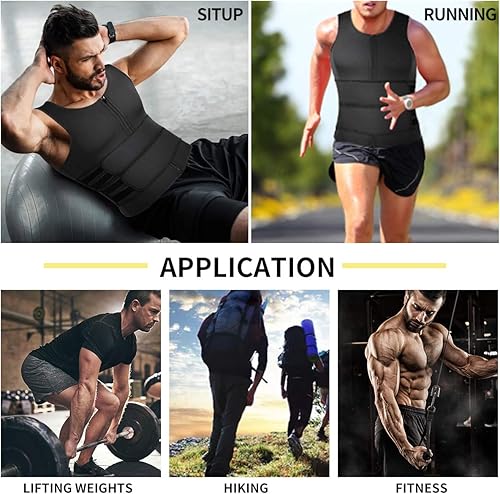 Miniatura 5 de SHAPERIN - Chaleco de neopreno para hombre, faja reductora efecto sauna, estilo camiseta sin mangas con zíper y dos cinturones