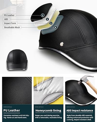 Vista 3 de Casco de béisbol para adultos, estilo urbano, de piel sintética, estilo retro, para golf, casco de viaje urbano de perfil bajo para hombres y mujeres