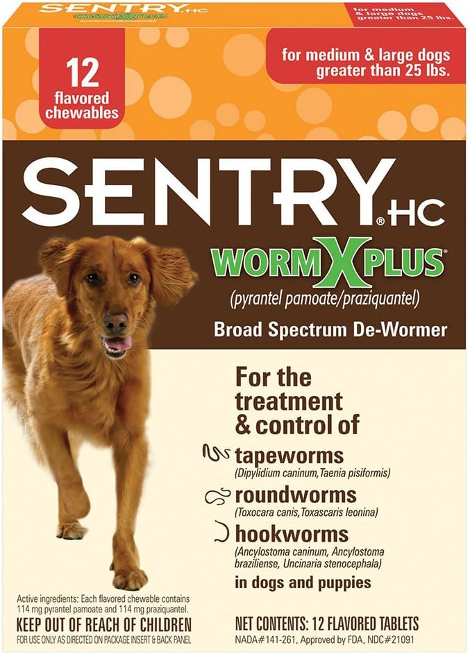 SENTRY HC 7 Way De-Wormer for Medium & Large Dogs, 12 count