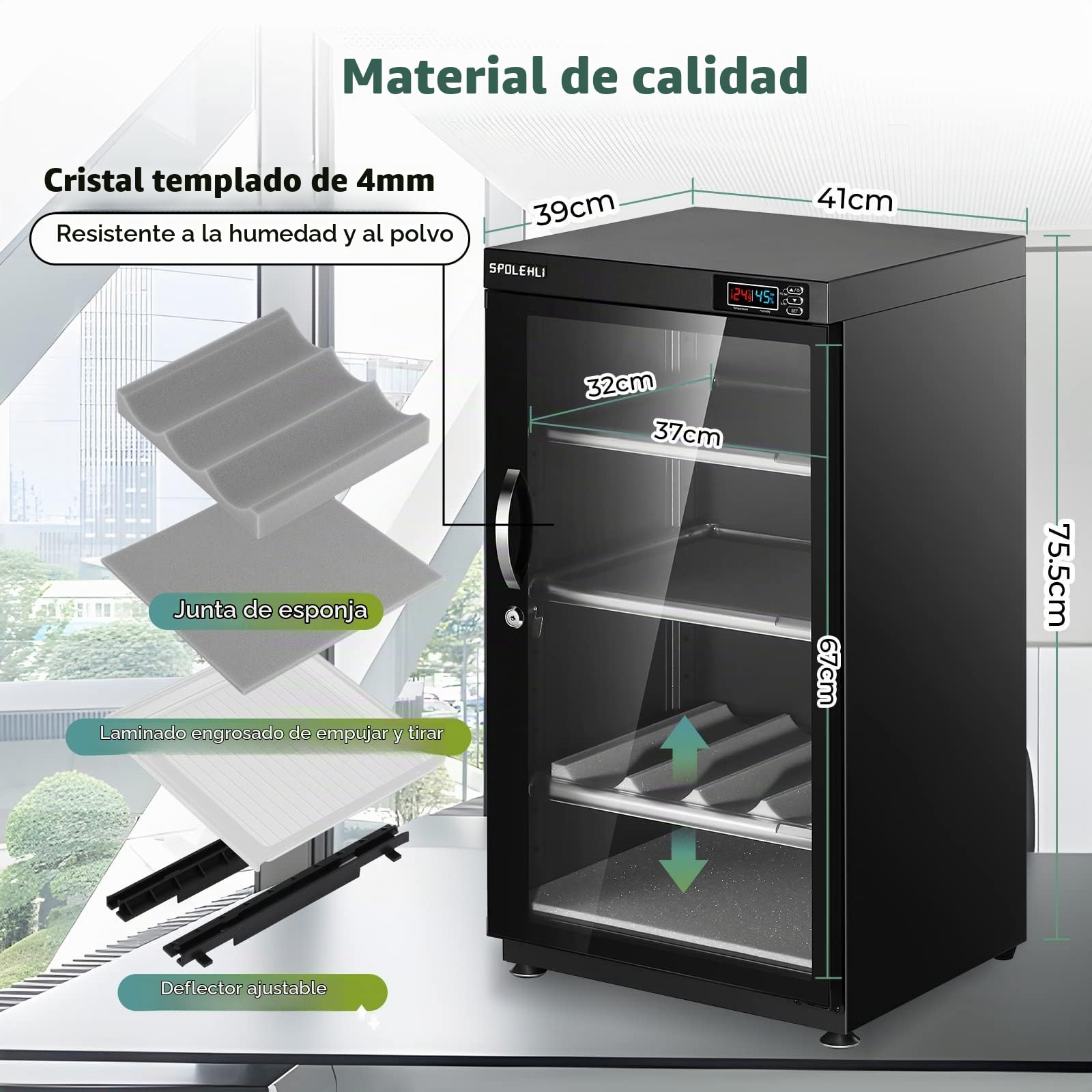 Gabinete Seco para Cámaras Lentes 105L Deshumidificador de Productos Electrónicos Armario a Prueba de Humedad con Luces LED