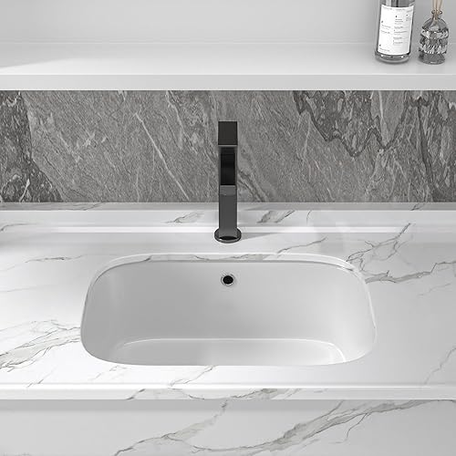 Miniatura 156 de Fregadero de baño de 19 x 15 pulgadas con grifo y desagüe desplegable – Porcelana negra mate rectangular sobre mostrador moderno lavabo de arte