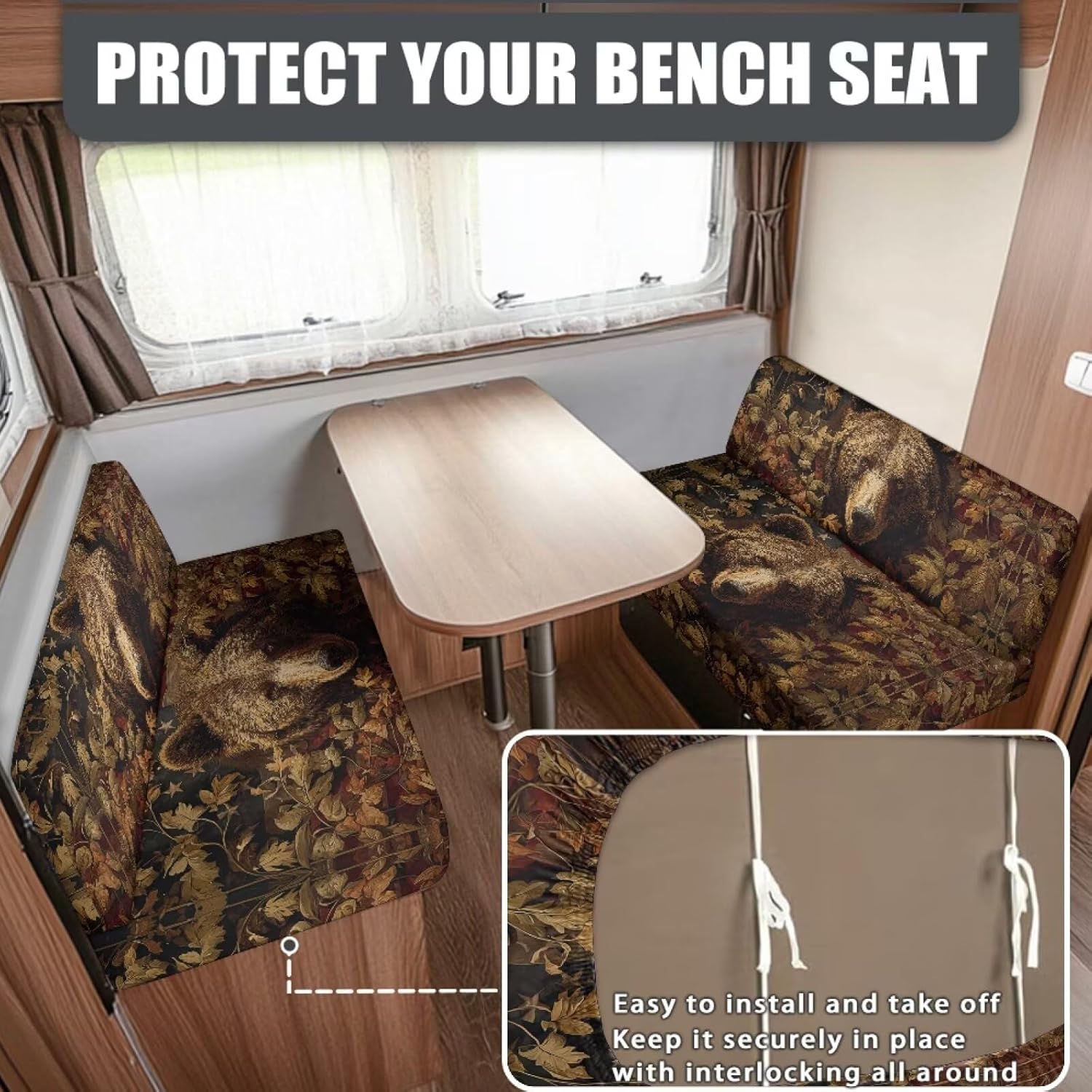 Bear Camo 2 Pack RV Dinette Cushion Covers Stretch American Flag Camper Cushion Slipcover Non-Slip RV Couch Cover Sofa Slipover for Travel Trailer Couch