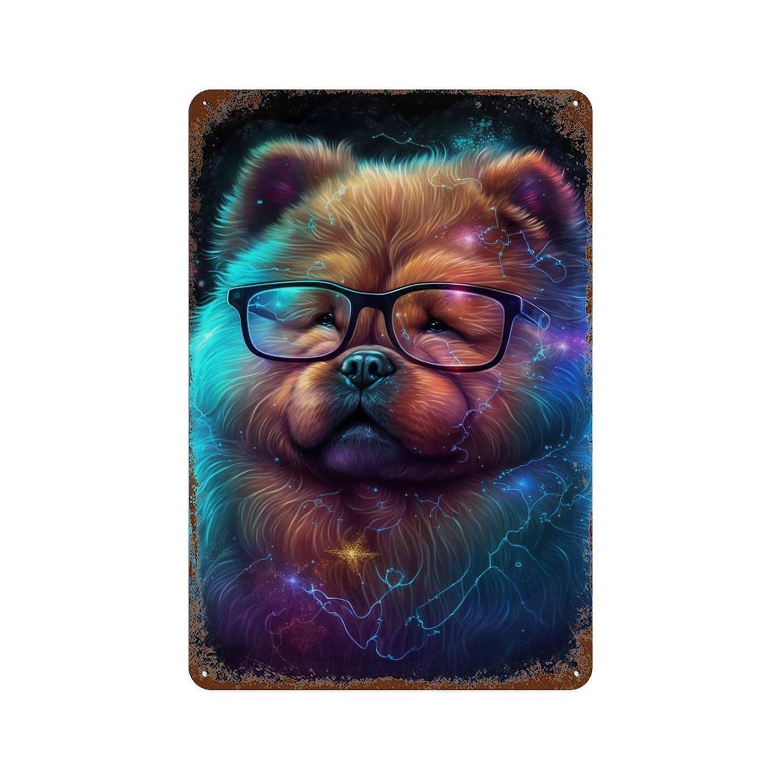 Galactic Pup Glasses Vintage Rust Metal Sign 11.8"x7.9", Ideal for Bistro, Counter And Cafe Decor