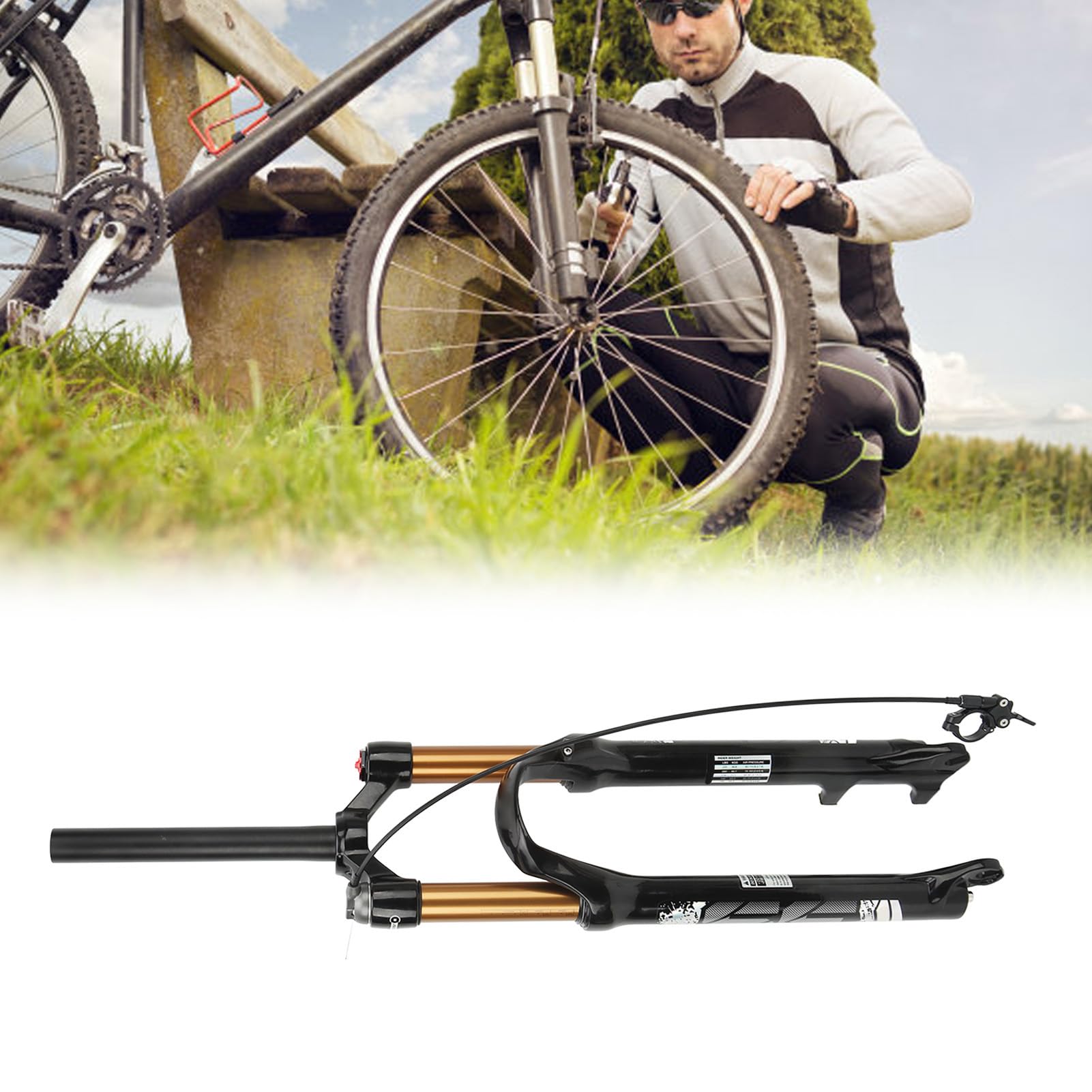Fourche Avant Vélo Suspension Air 26 Pouces 120mm - Verrouillage Distance SPYMINNPOO Pour VTT