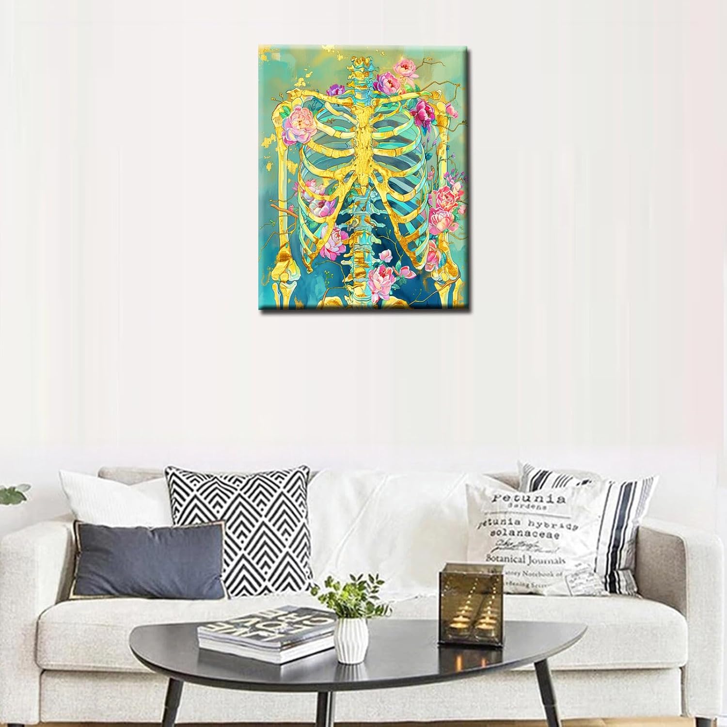 Human Body Anatomy Paint by Numbers for Adults Beginners Flowers Skeleton Paint by Number Skull Floral DIY Acrylic Paint by Numbers Kits on Canvas Drawing Artwork Home Wall Art 16x20inch Frame