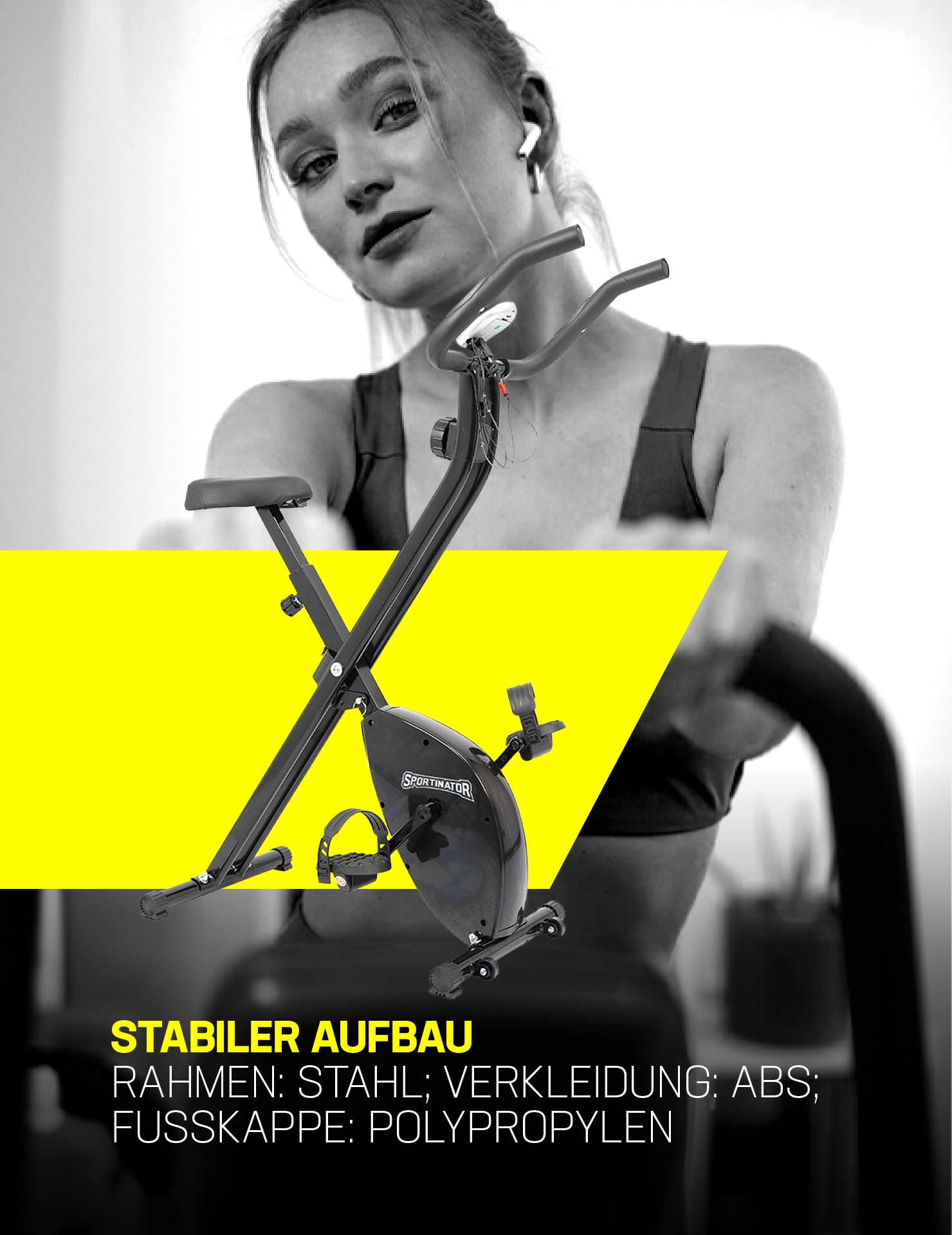 SPORTINATOR® X-Bike faltbarer Heimtrainer mit Computerfunktionen: Geschwindigkeit-, Zeit-, Distanz-, Kalorien- und Pulsmessung, breiter, gepolsterter Sattel