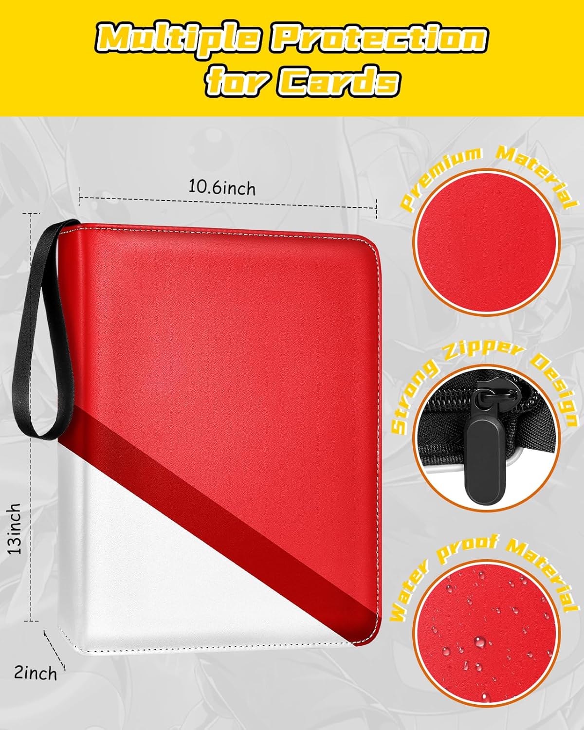 for 9 Pocket Card Binder for 900 Cards - Large Capacity Trading Card Collection Album Folder with Zipper for Women Teens Girls Red White Design for Sports Cards Game Cards