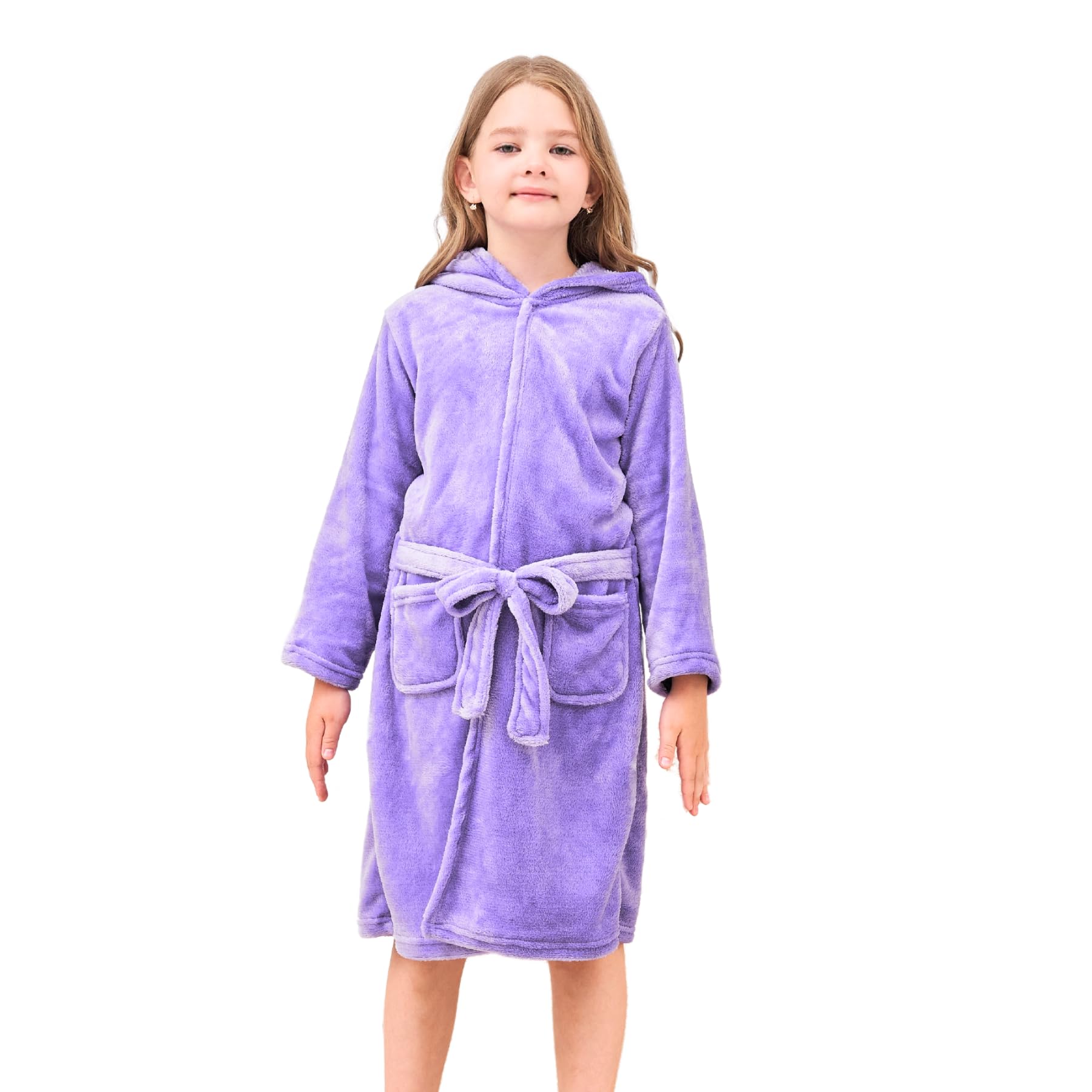 BC BARE COTTON Accappatoio In Microfibra Pile Per Bambine - Colore Lavanda, Taglia L (9-12 Anni) - Morbido, Leggero Con Tasche