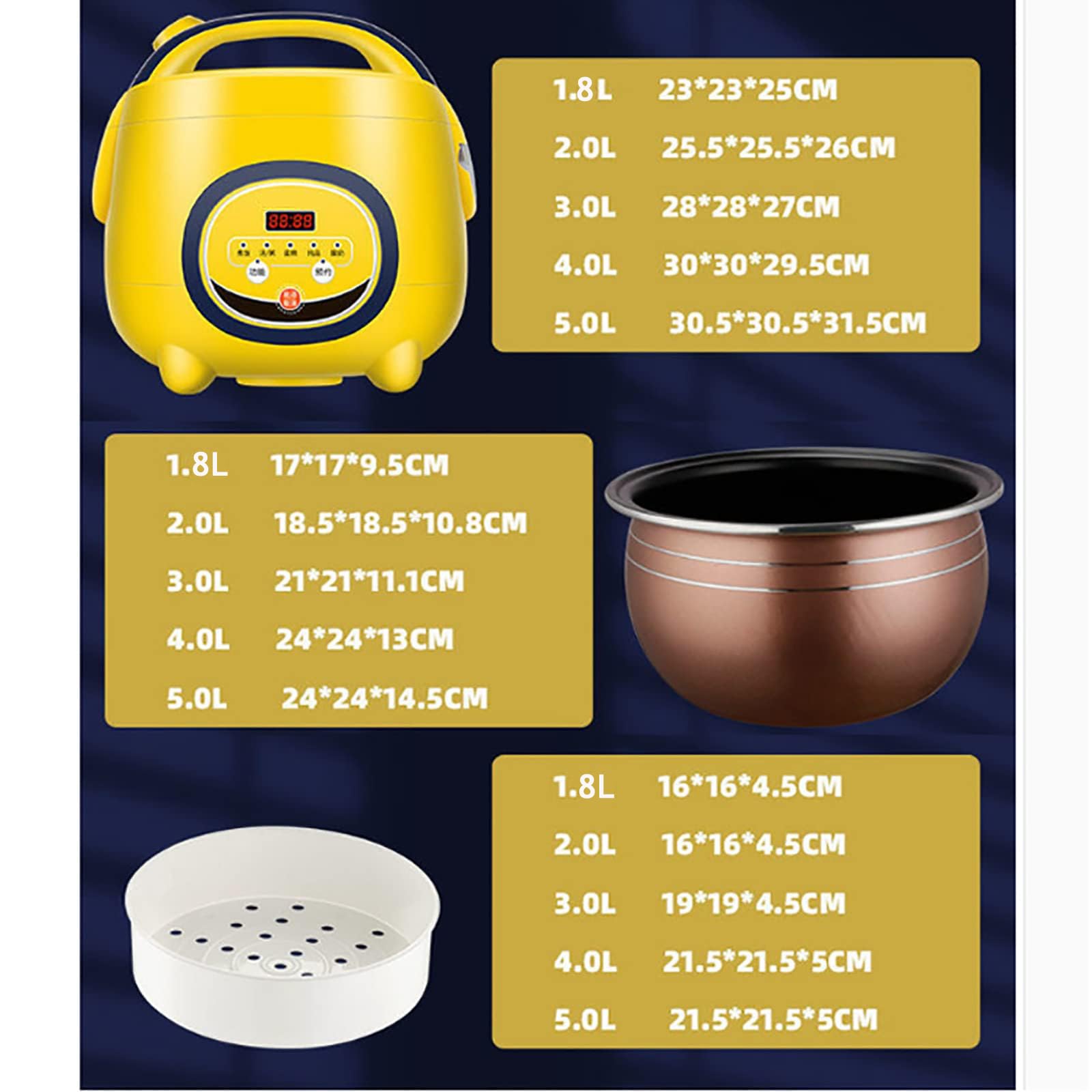 Mini urządzenie do gotowania ryżu, pojemność 1,8 l, nieprzywierający garnek wewnętrzny, rezerwacja 24h, idealny do gotowania ryżu i warzyw na parze dla 1-8 osób