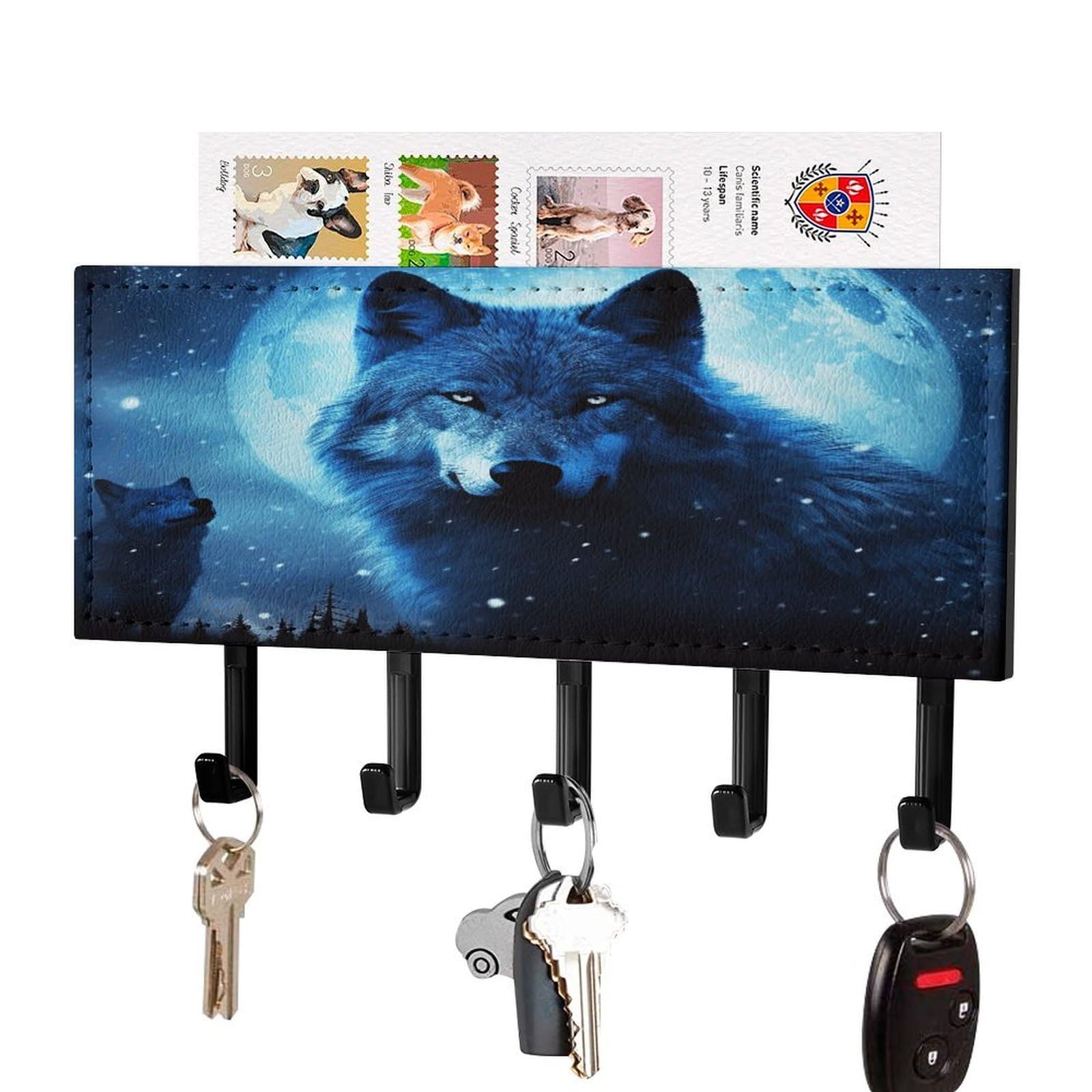 Soporte autoadhesivo para llaves sin taladro con bandeja para correo de madera
