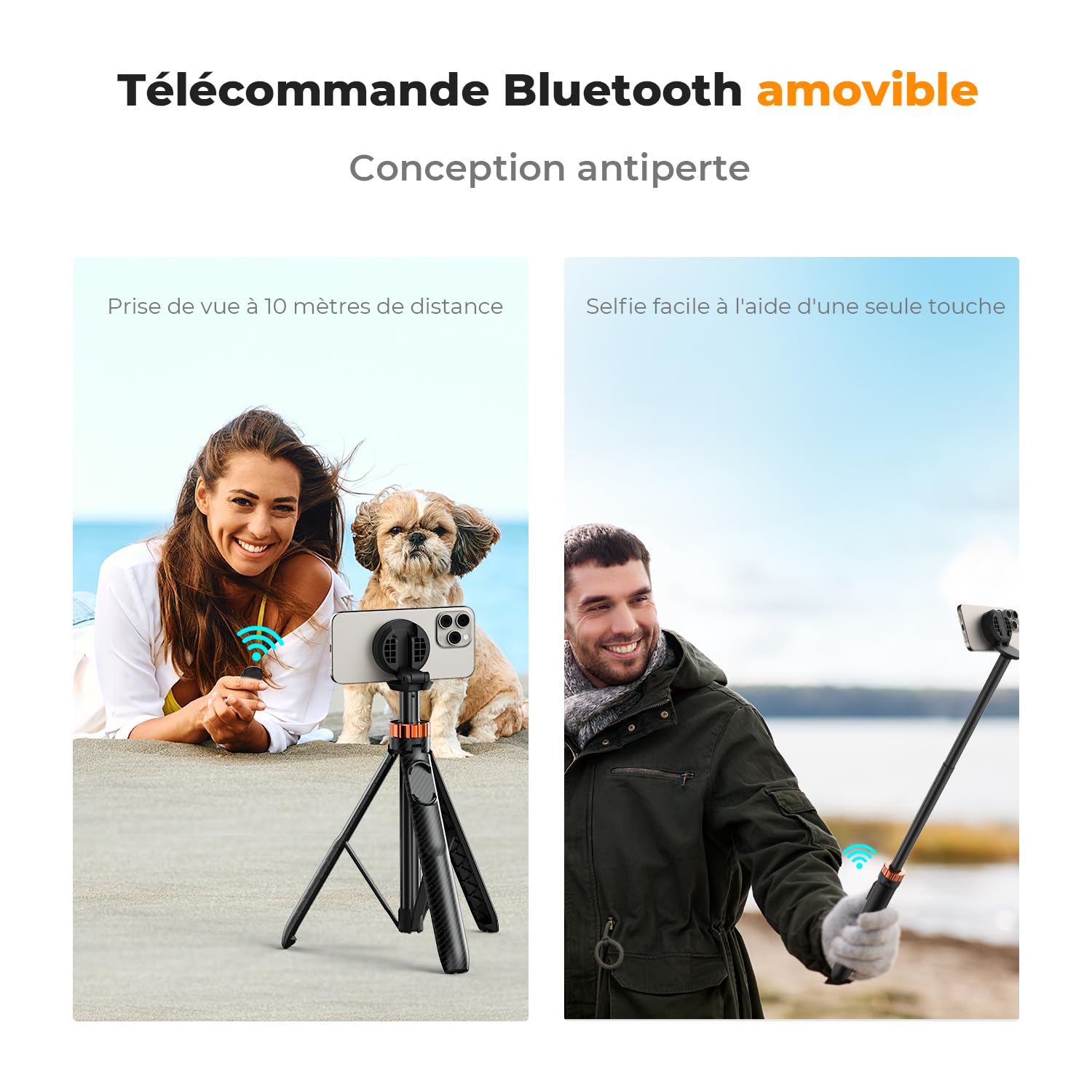 K&F CONCEPT Trépied Magnétique pour Téléphone Portable 162 cm, avec télécommande Amovible, Mini trépied Compatible avec iPhone 17/16/15/14/13/12, Anneau magnétique-MS19 | Perche à selfie magnétique compacte compatible avec Mag-safe/Samsung, etc. (anneau e