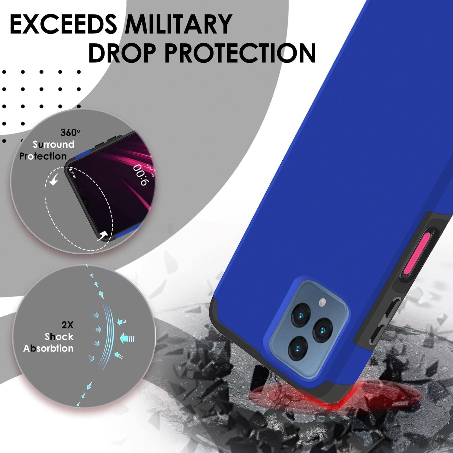 TJS Compatible for Celero 5G 6.5" 2023 Case, T-Mobile Revvl 6 5G Phone Case, Dual Layer Hybrid (Magnetic Mount Friendly) Shockproof Drop Protection Impact Phone Cover Case (Blue)