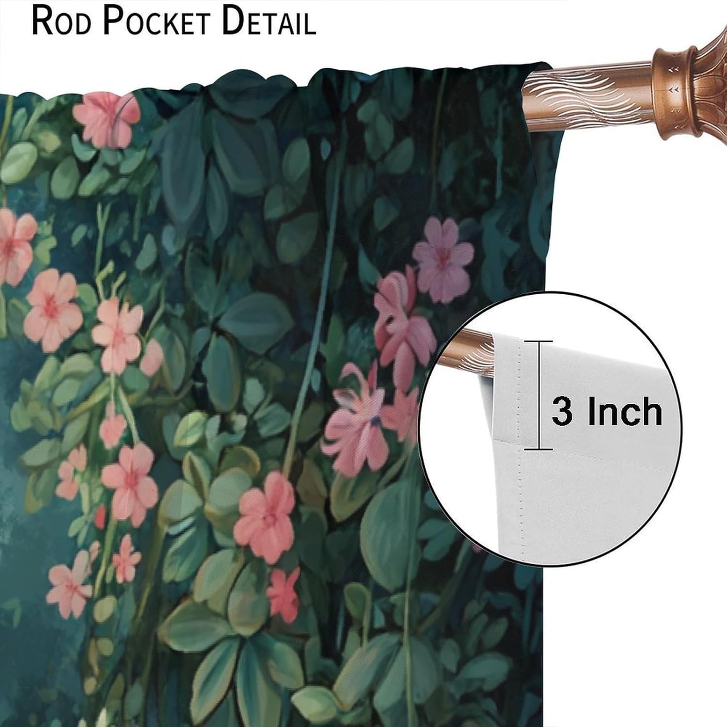 Classic Green Forest Blackout Curtains for Bedroom/Living Room, Jungle Hanging Wildflower Curtains Rod Pocket Thermal Insulated Window Drapes, 21W x 54L, 2 Panels