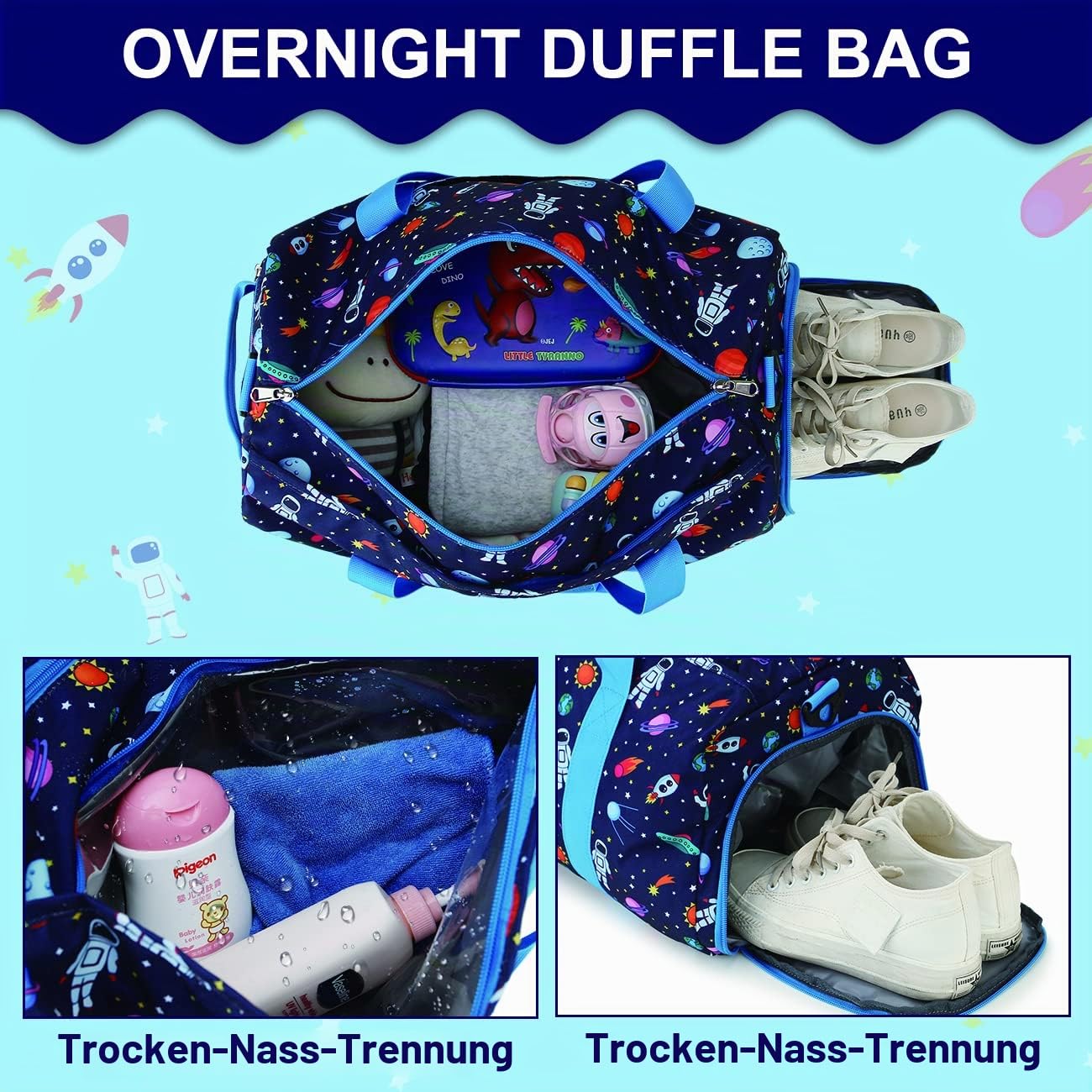 Reisetasche Kinder Jungen,RAVUO Wasserdicht Sporttasche Trainingstasche Mit Nassraum, Duffle Bag Schwimmtasche Badetasche Groß für Schule Reisenthel