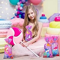 Vista 7 de Hotop 100 bolsas de celofán de tiburón rosa bebé, bolsas de regalo de tiburón rosa, bolsas de plástico para golosinas con 150 corbatas, tiburón