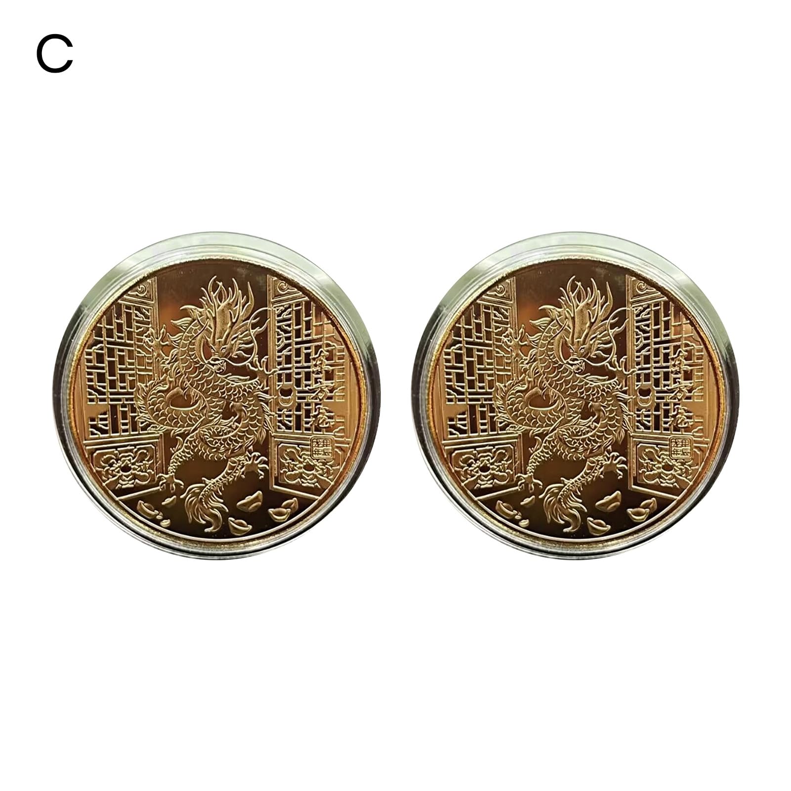 2 Monedas De Recuerdo Del Año Del Dragón 2024 – Color Dorado Y Plateado – Metal Con Diseño Chino – Regalo De Buena Suerte Y Colección