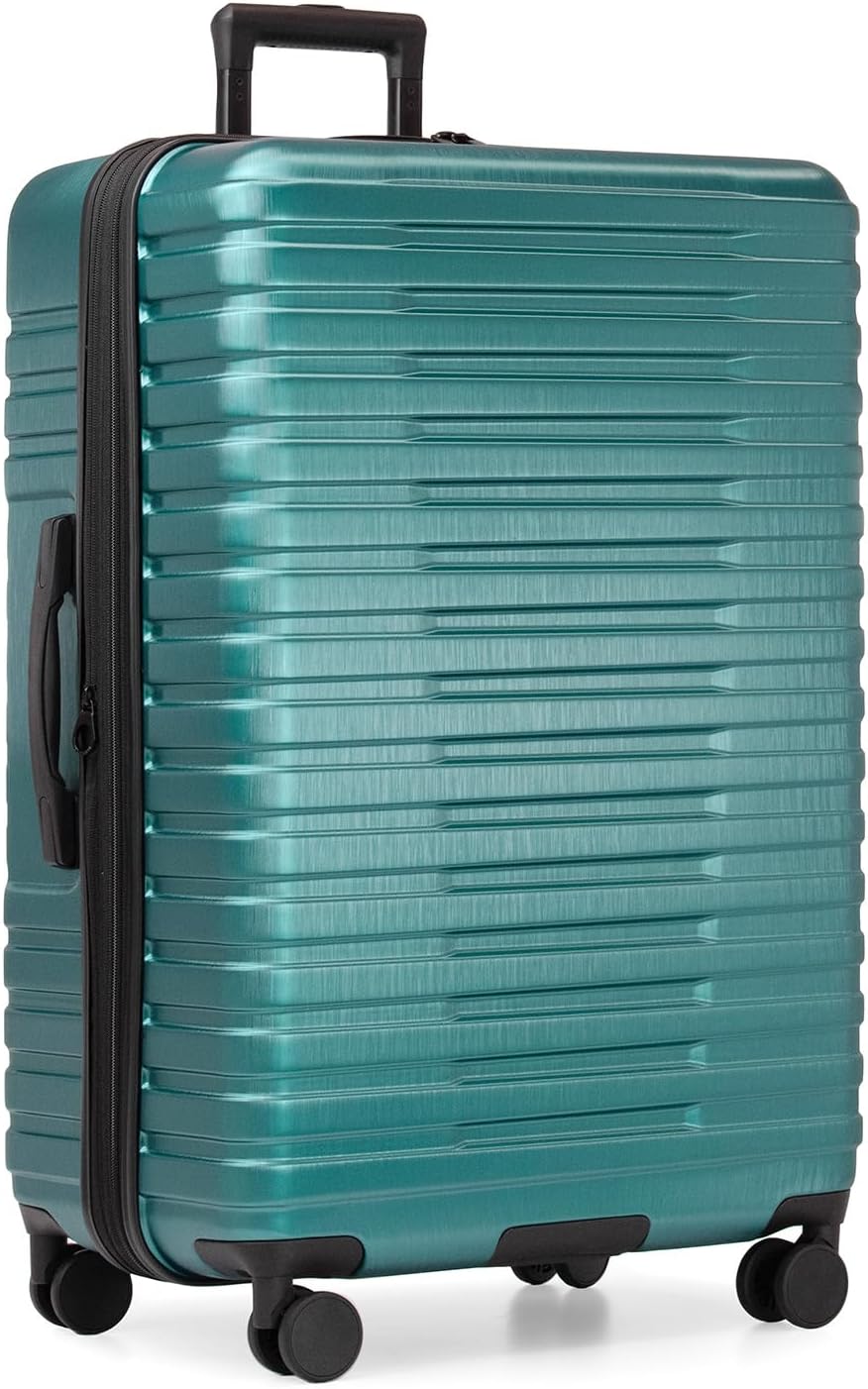 Boren Expandable Hardside Rugged Travel Luggage with 8 Spinner Wheels, Teal, Checked-Large 30-Inch