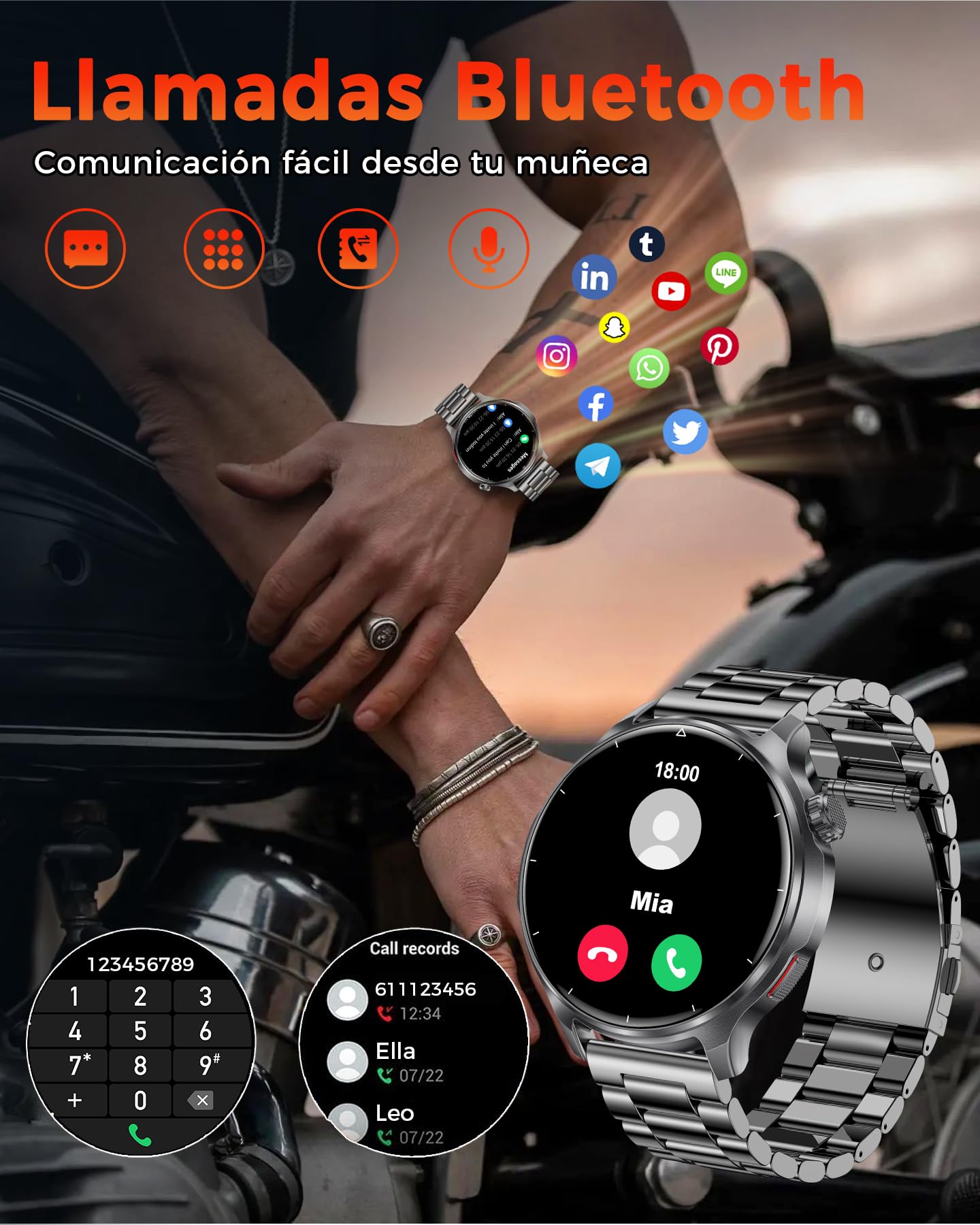 Reloj Inteligente Hombre, Batería de 1000 mAh, Pantalla Grande HD de 1,52'' | Smartwatch Llamadas Bluetooth, 120+ Modos Deportivos, Frecuencia Cardíaca, Sueño, Android iOS, Dos Correas, Negro