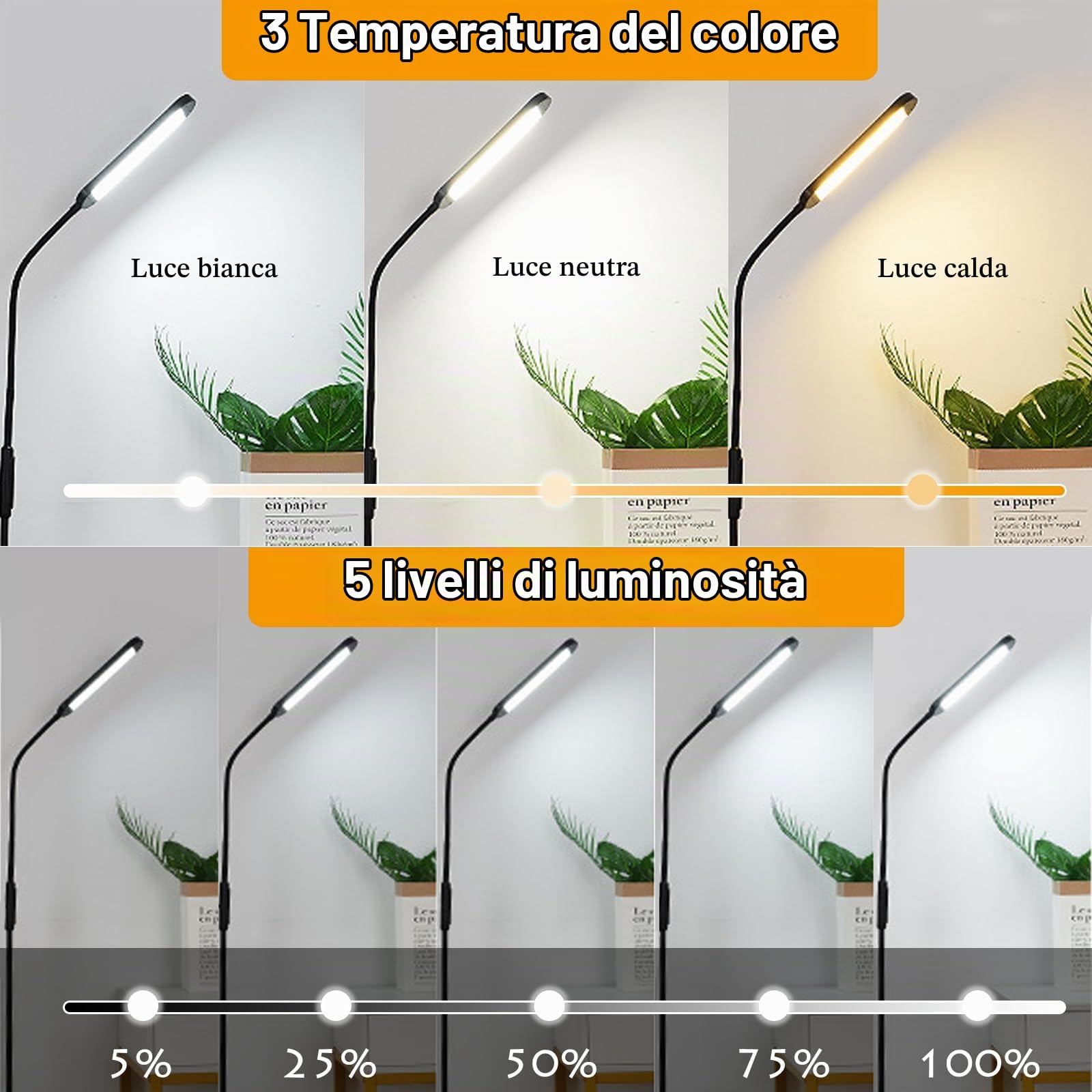 Lampada da terra LED moderna per soggiorno, regolabile, ideale per camera da letto, ufficio e lettura. Luce soffusa e design minimalista per l’arredamento domestico.