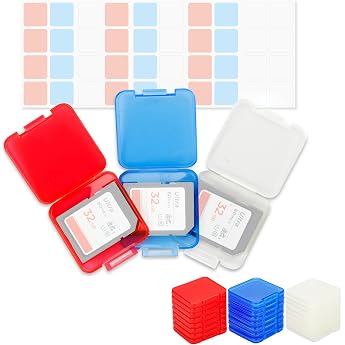 Kiorafoto 24 Pieces SD Card Storage Case 3 Colours Transparent Plastic SD