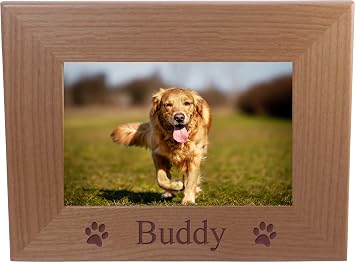 CustomGiftsNow Custom Dog - Engraved Natural Alder Wood Hanging/Tabletop Personalized Picture Memory Family Memorial Photo Frame 4x6-inch Horizontal