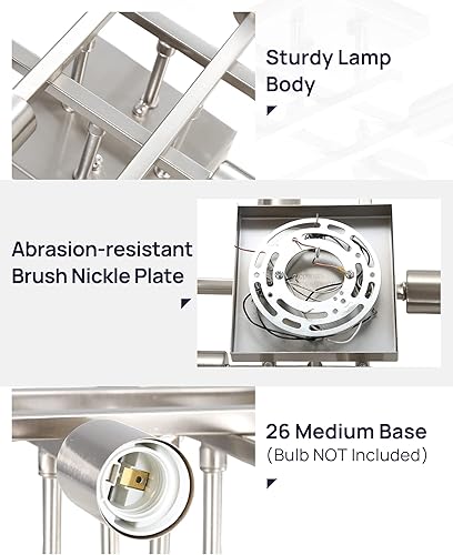 Miniatura 3 de Lámpara industrial de techo semiempotrada de 4 luces, paquete de 3 lámparas modernas de níquel cepillado, lámpara de techo Sputnik de granja,