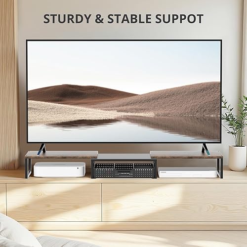 Miniatura 7 de OPNICE Organizadores y accesorios de escritorio de madera, soporte elevador de monitor doble con cajón y 2 soportes para bolígrafos, estante de