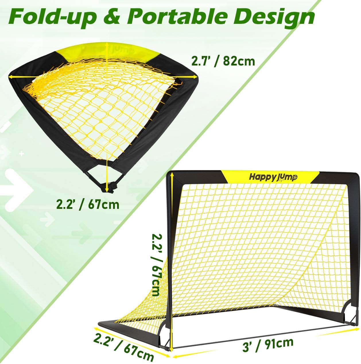 Happy Jump 7x5 FT & 5x3.6 FT Portable Soccer Goal for Youth Players Ages 6–14, Large-Frame Design Built for Long-Term Development, Easy Setup for Backyard, Park or School Training