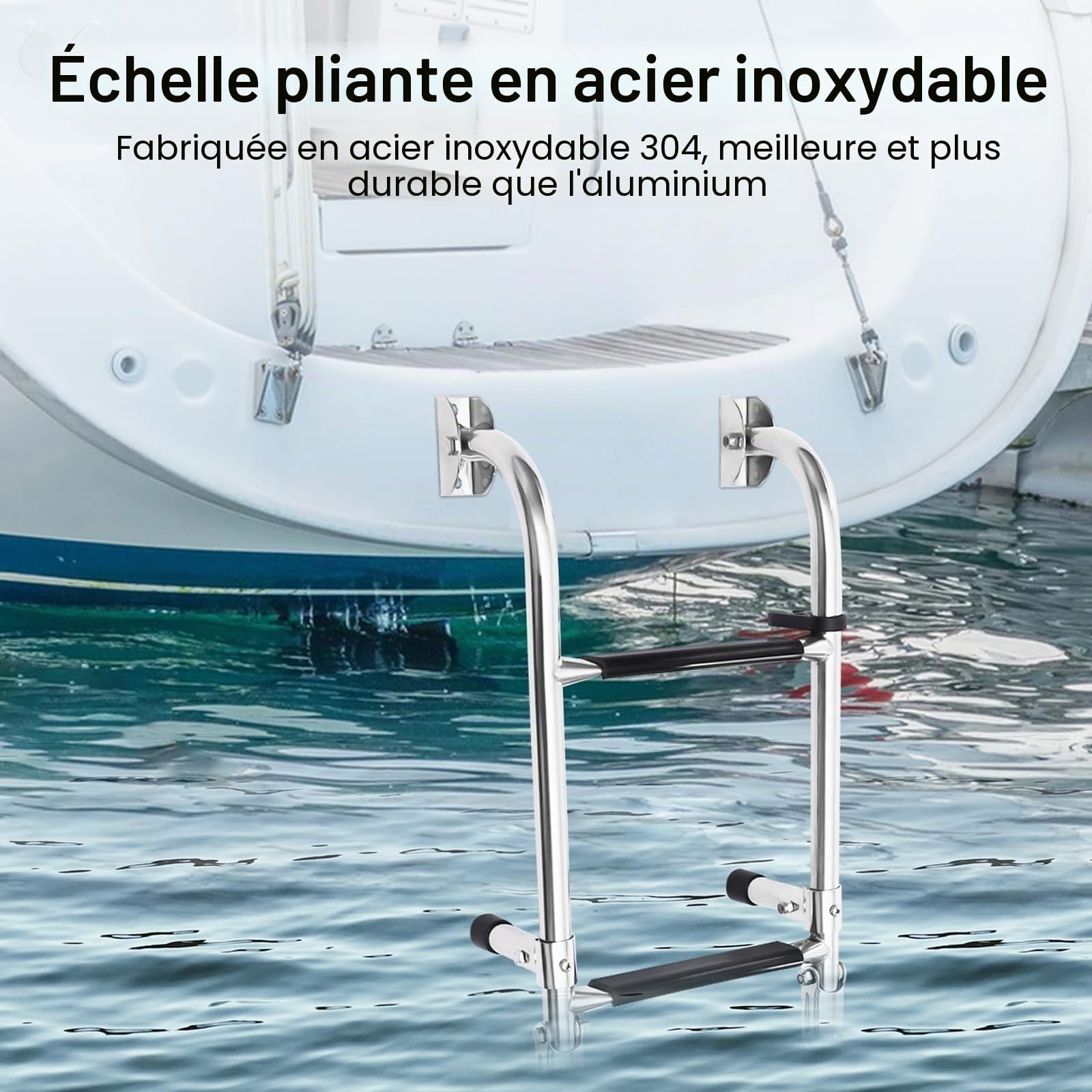 Aisny Échelle Natation à 3 Marches en Acier Inoxydable 304, Échelle Piscine Bateau Échelle Télescopique Pliable à 180 Degrés, Échelle Bateau Flottante Pour Quai Piscine Yacht Marin